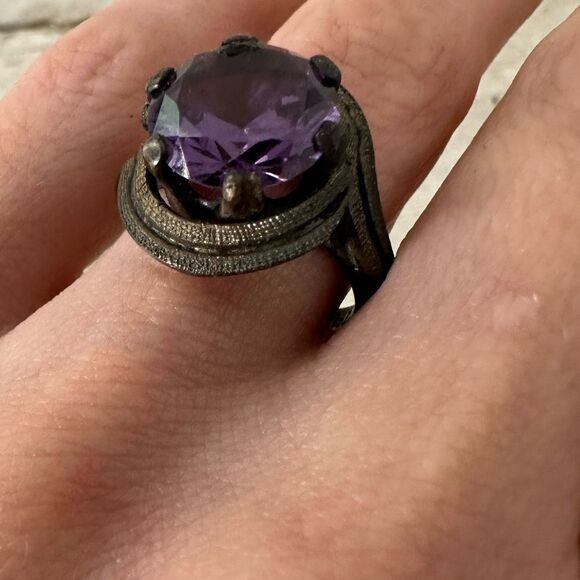 Vintage Sterling Taxco Amethyst Modernist Ring - Picture 1 of 10